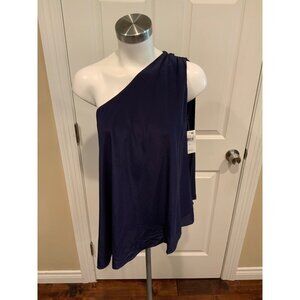 Trina Turk Navy Blue 100% Silk One Shoulder Shirt, Size XS, New With Tag!!
